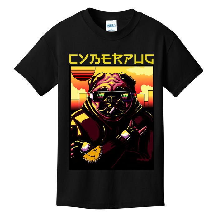 Cyberpug Parody Pug Dog Cyber Punk Kids T-Shirt