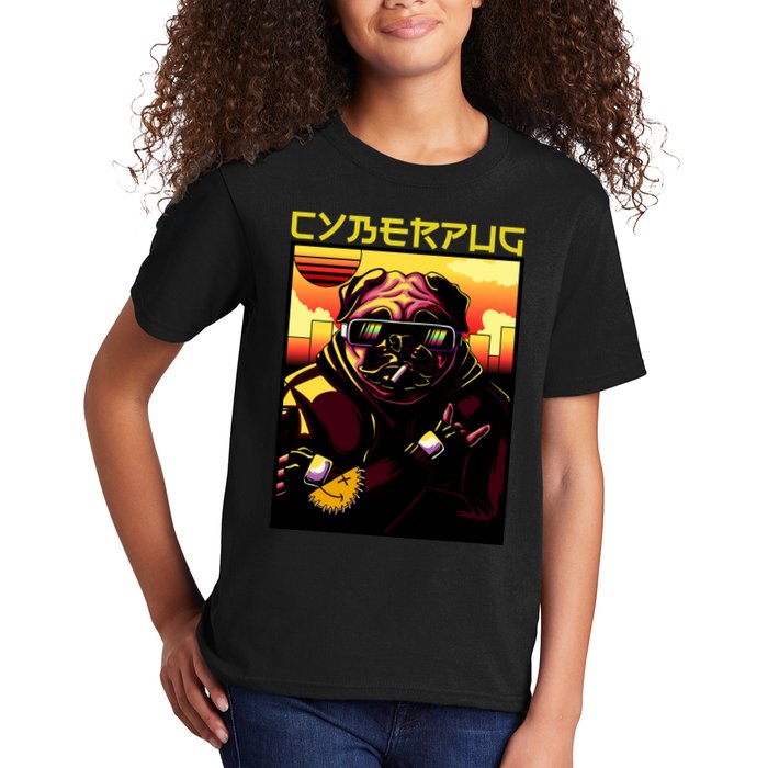 Cyberpug Parody Pug Dog Cyber Punk Kids T-Shirt