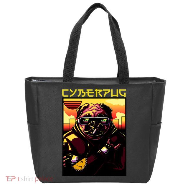 Cyberpug Parody Pug Dog Cyber Punk Zip Tote Bag