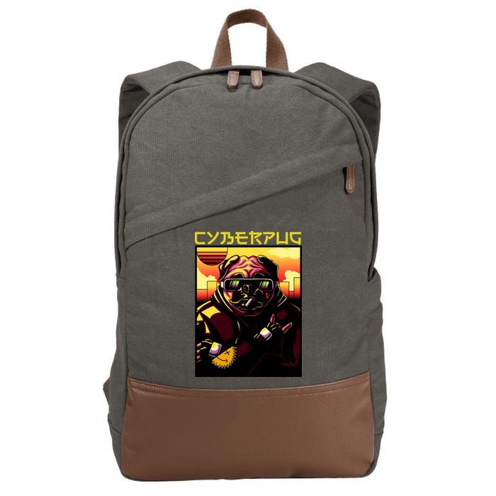 Cyberpug Parody Pug Dog Cyber Punk Cotton Canvas Backpack