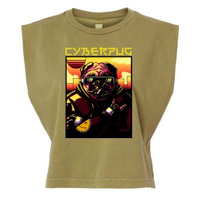 Cyberpug Parody Pug Dog Cyber Punk Garment-Dyed Women's Muscle Tee