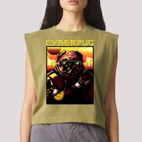 Cyberpug Parody Pug Dog Cyber Punk Garment-Dyed Women's Muscle Tee