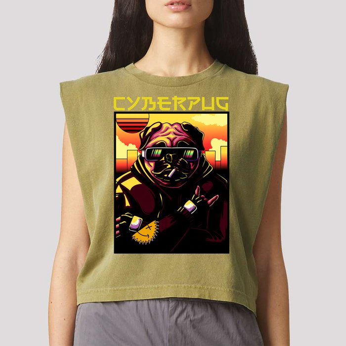 Cyberpug Parody Pug Dog Cyber Punk Garment-Dyed Women's Muscle Tee