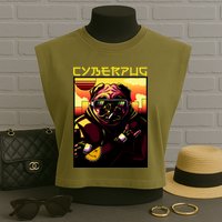 Cyberpug Parody Pug Dog Cyber Punk Garment-Dyed Women's Muscle Tee