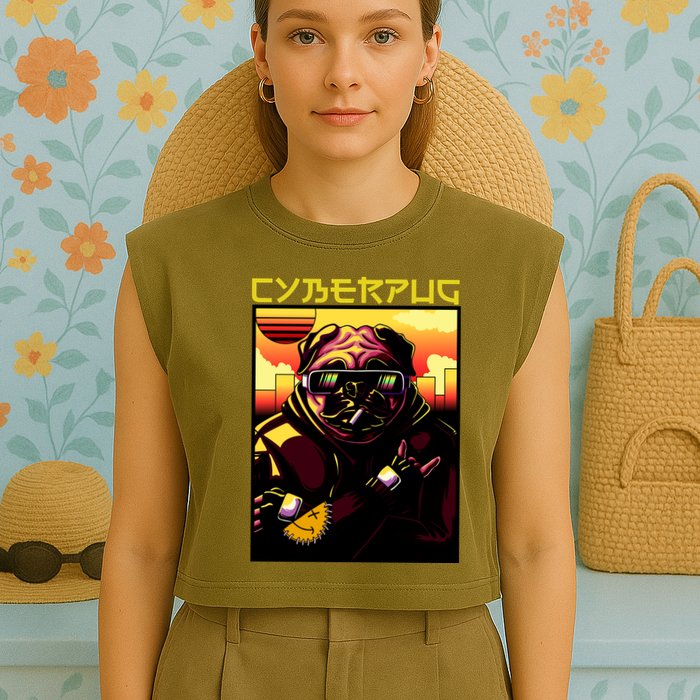 Cyberpug Parody Pug Dog Cyber Punk Garment-Dyed Women's Muscle Tee