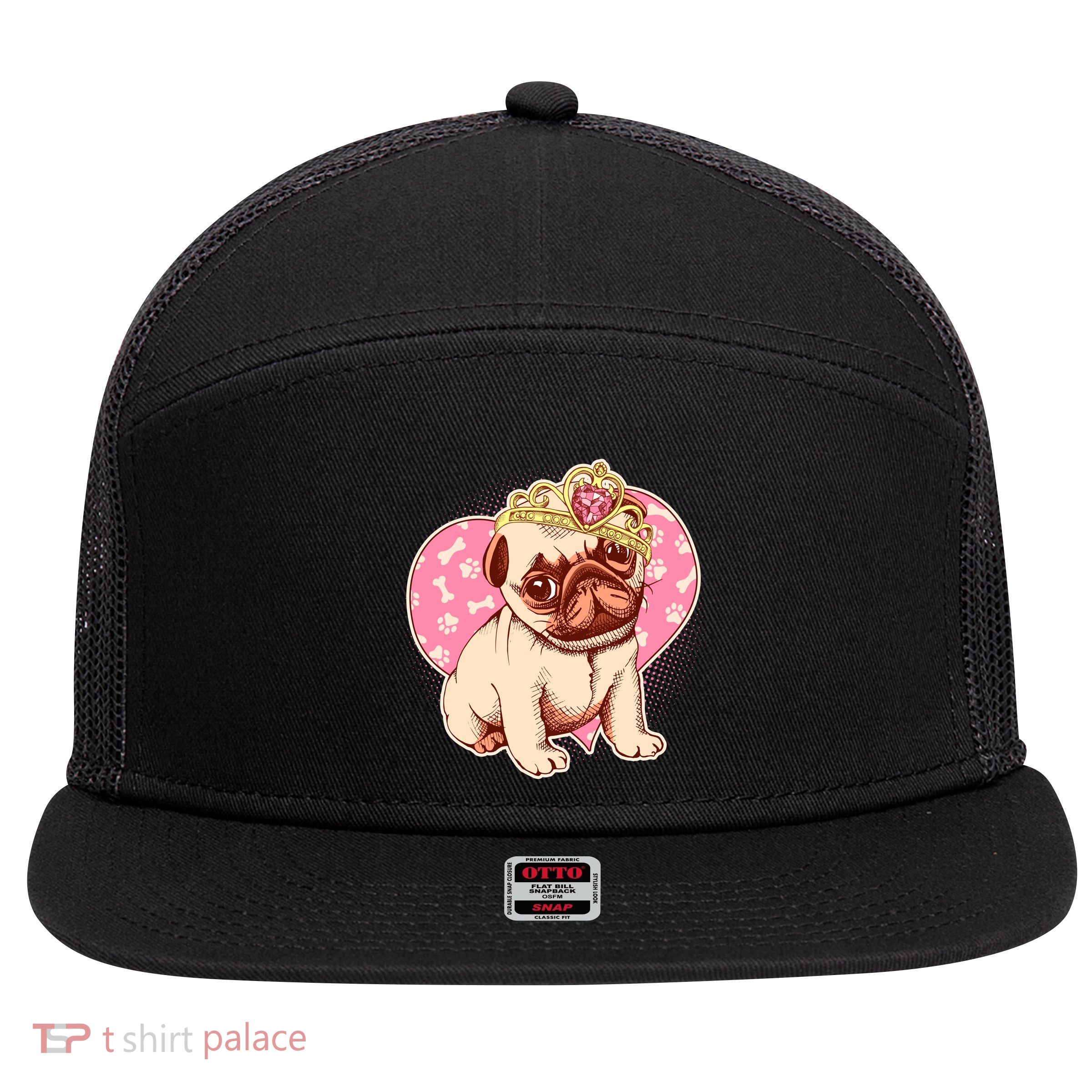 Cute Princess Pug Dog 7 Panel Mesh Trucker Snapback Hat