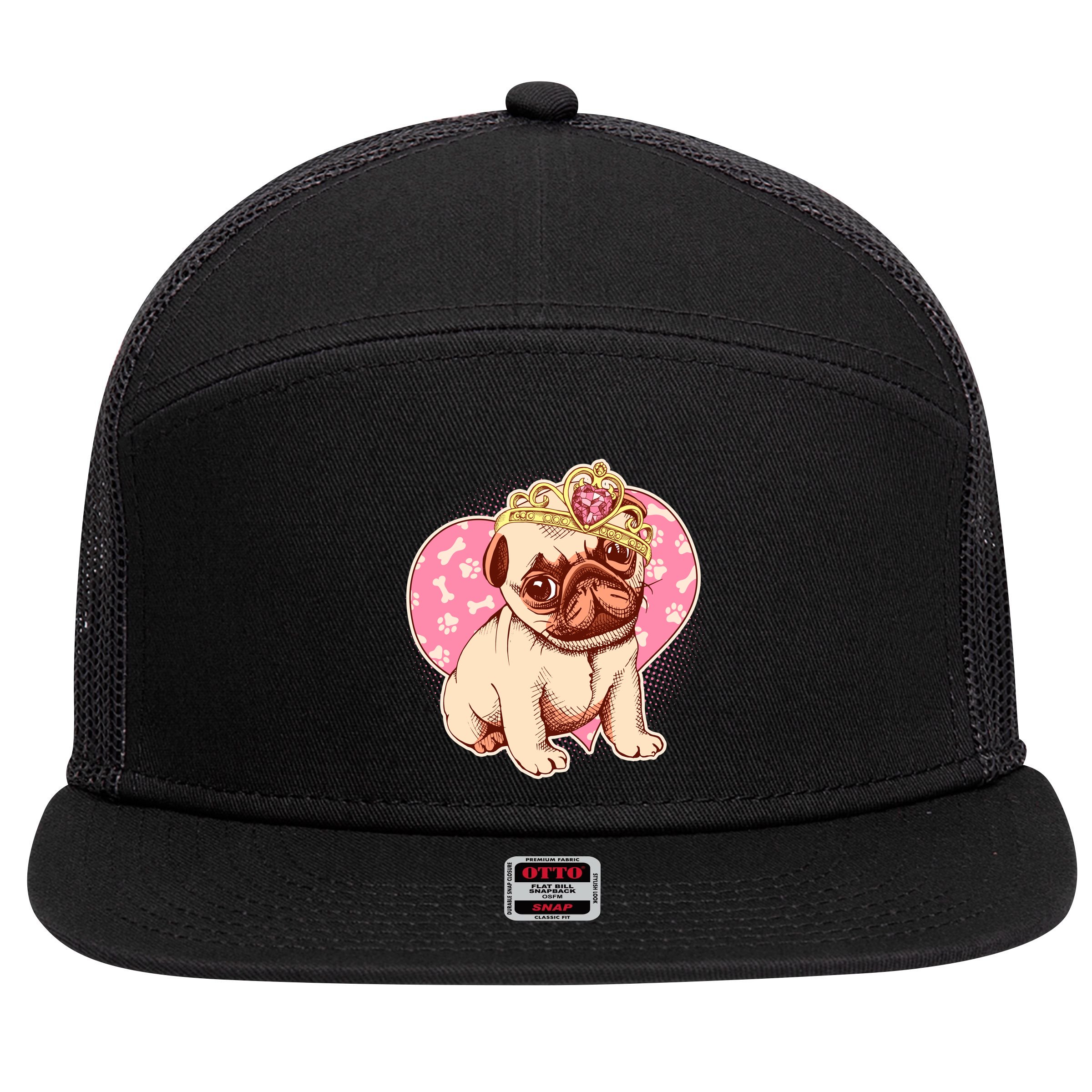 Cute Princess Pug Dog 7 Panel Mesh Trucker Snapback Hat