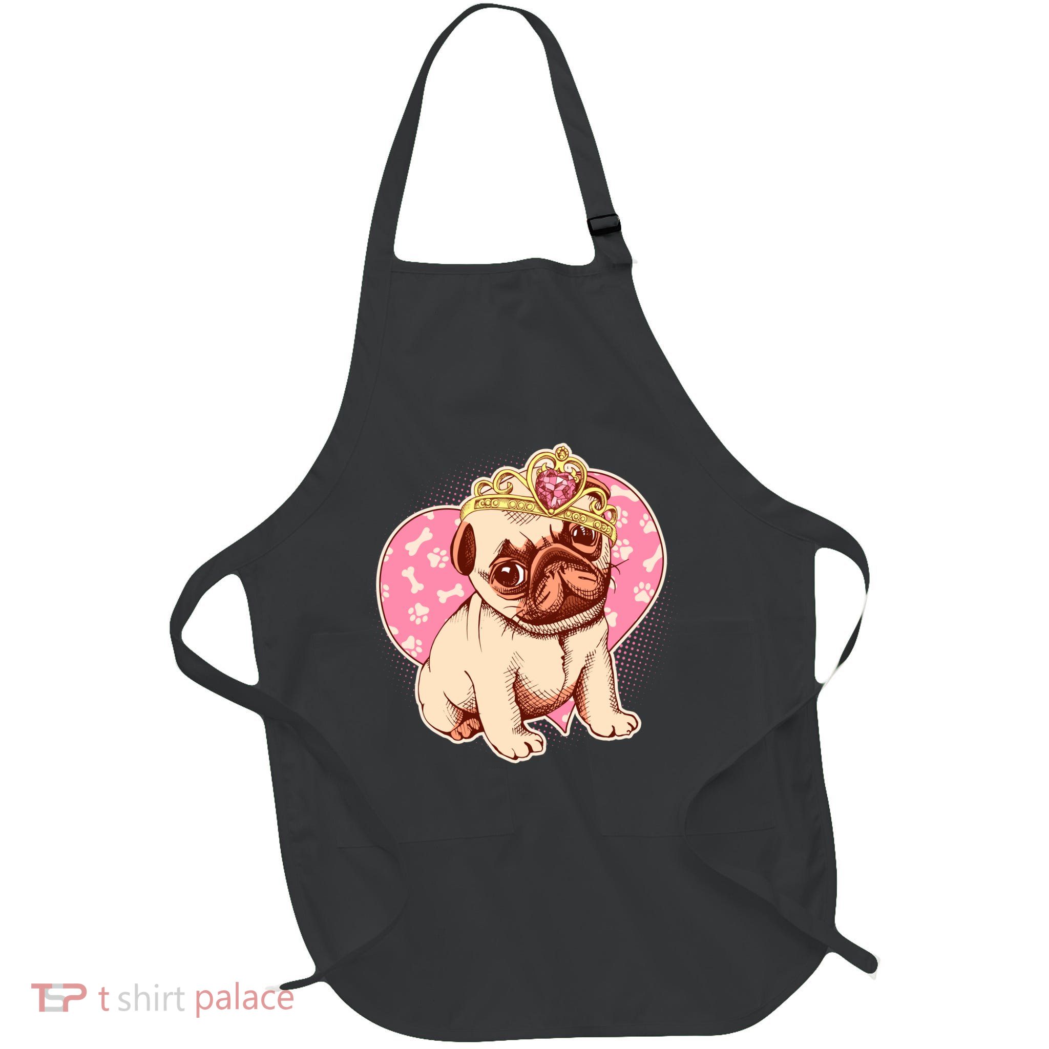 Cute Princess Pug Dog Full-Length Apron With Pockets