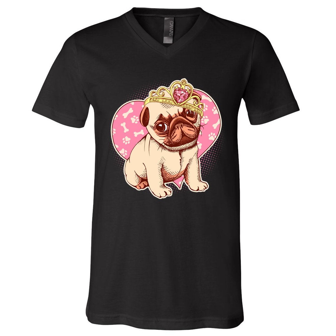 Cute Princess Pug Dog V-Neck T-Shirt