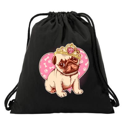 Cute Princess Pug Dog Drawstring Bag