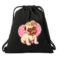 Cute Princess Pug Dog Drawstring Bag