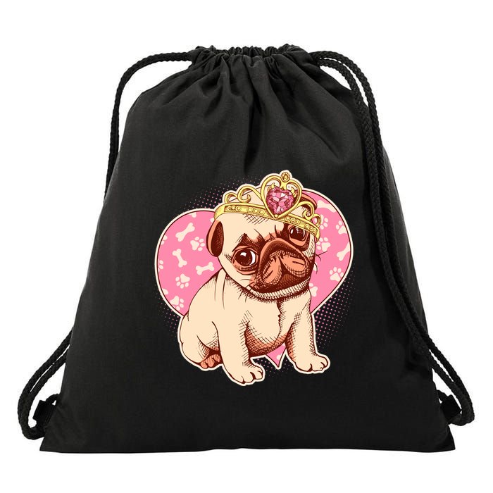 Cute Princess Pug Dog Drawstring Bag