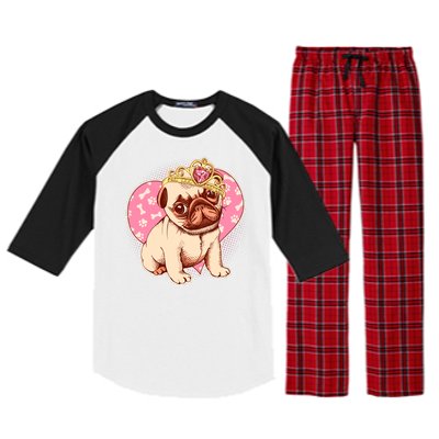 Cute Princess Pug Dog Raglan Sleeve Pajama Set