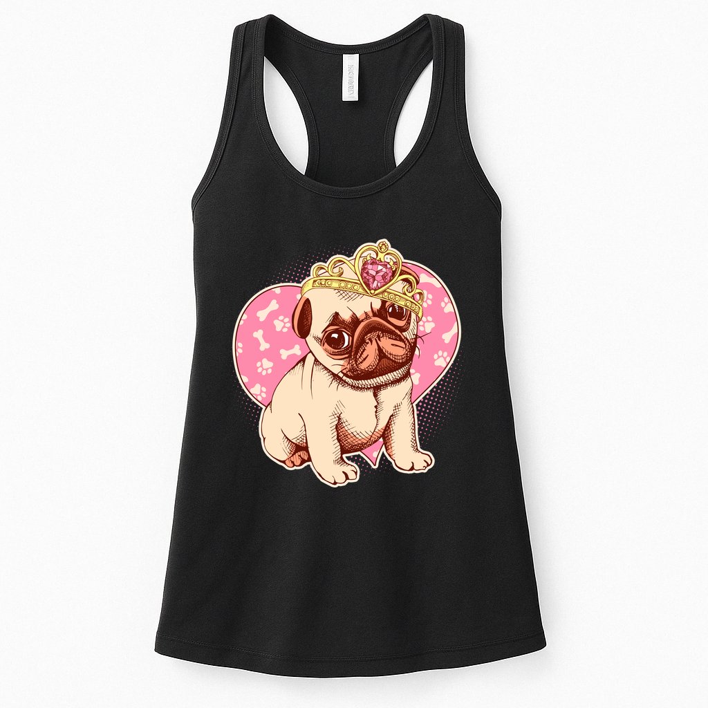 Cute Princess Pug Dog Womens Tank Top