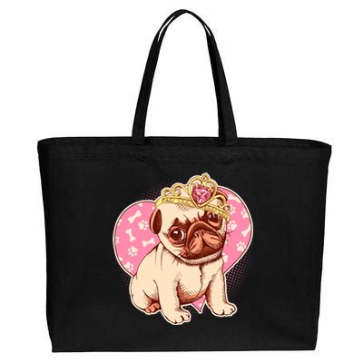 Cute Princess Pug Dog Cotton Canvas Jumbo Tote