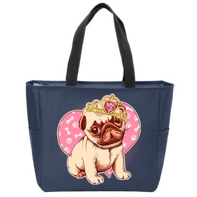 Cute Princess Pug Dog Zip Tote Bag