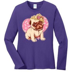 Cute Princess Pug Dog Ladies Long Sleeve Shirt