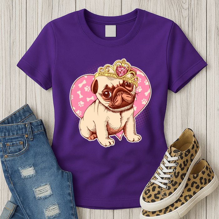 Cute Princess Pug Dog Womens T-Shirt
