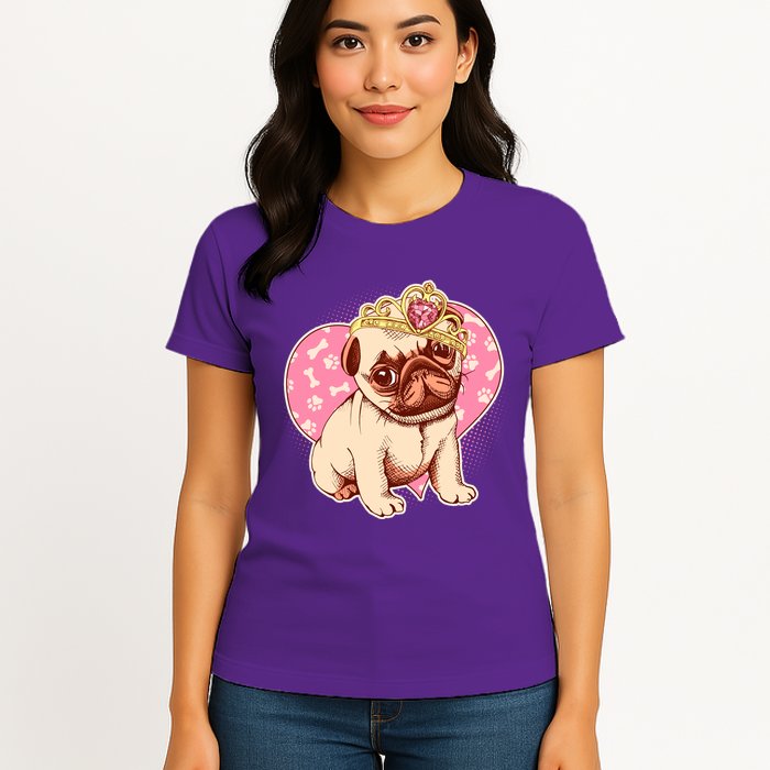 Cute Princess Pug Dog Womens T-Shirt