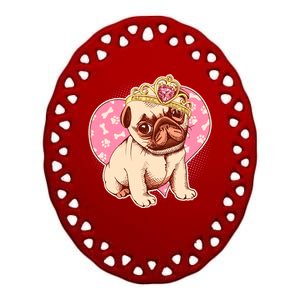 Cute Princess Pug Dog Ceramic Oval Ornament