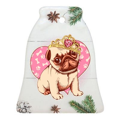 Cute Princess Pug Dog Ceramic Bell Ornament