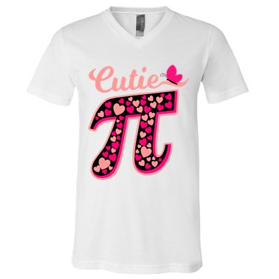 Cutie Pie Pie Day Shirt Butterfly And Hearts V-Neck T-Shirt