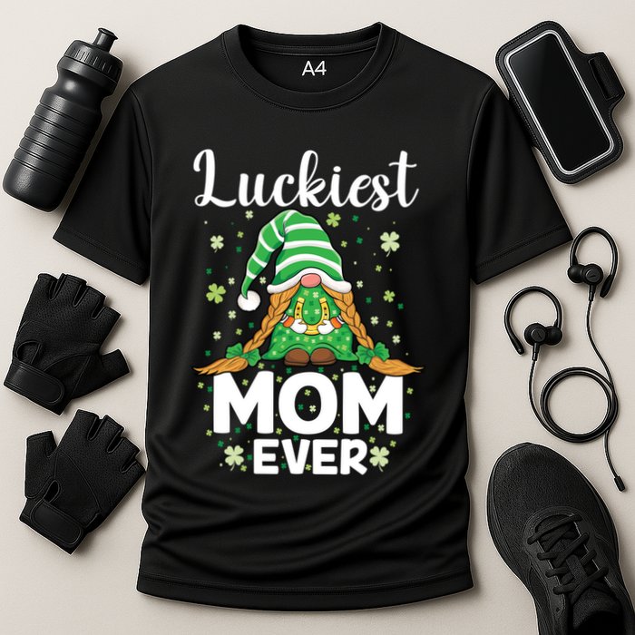 Check Plaid Pattern Luckiest Mom Ever St Patrick Day Gnomes Gift Performance Shirt