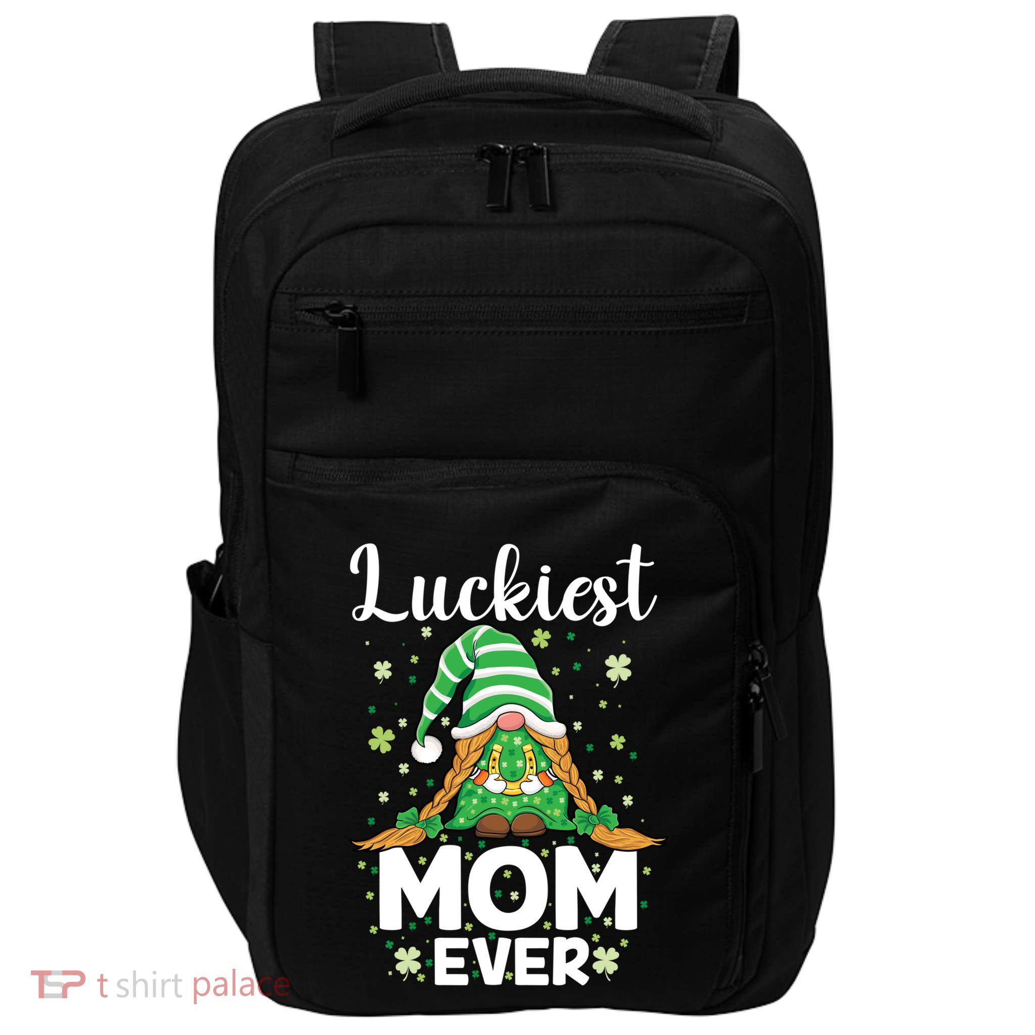 Check Plaid Pattern Luckiest Mom Ever St Patrick Day Gnomes Gift Impact Tech Backpack