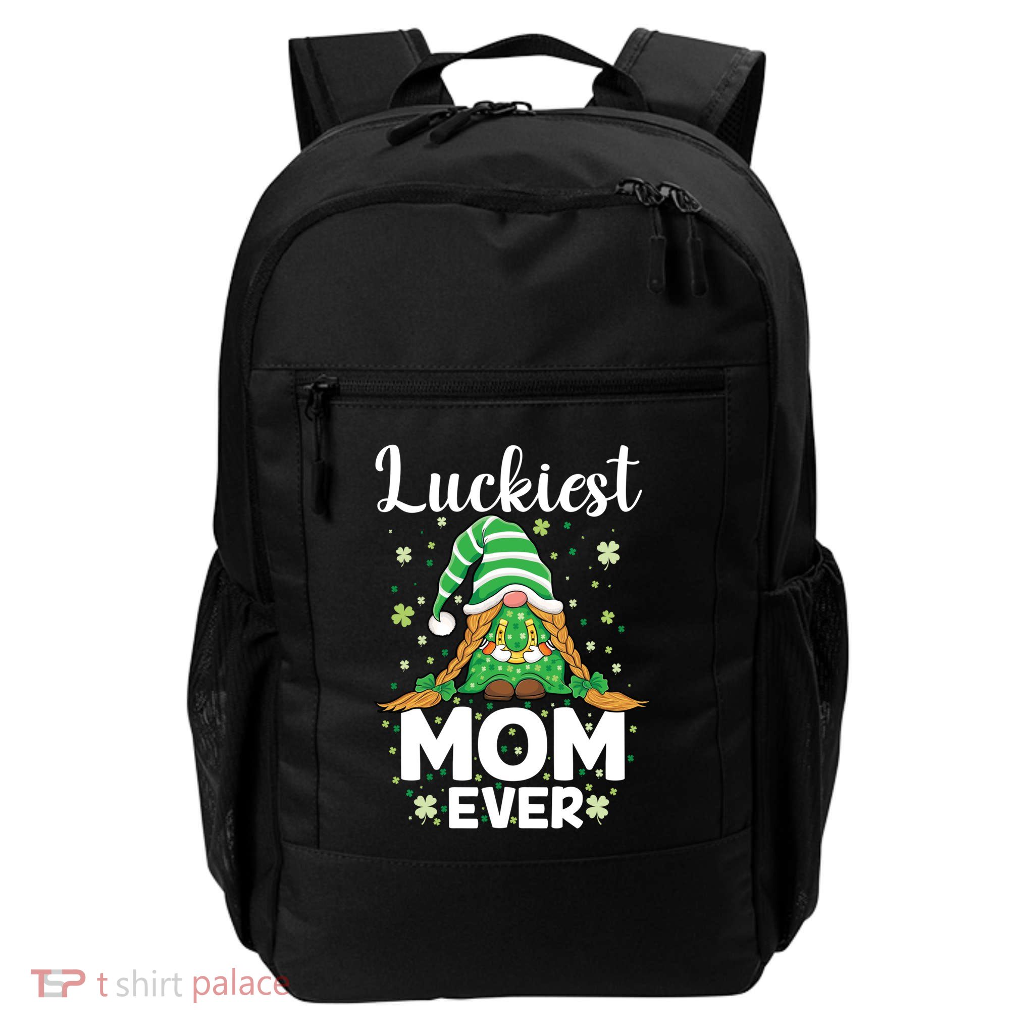 Check Plaid Pattern Luckiest Mom Ever St Patrick Day Gnomes Gift Backpack