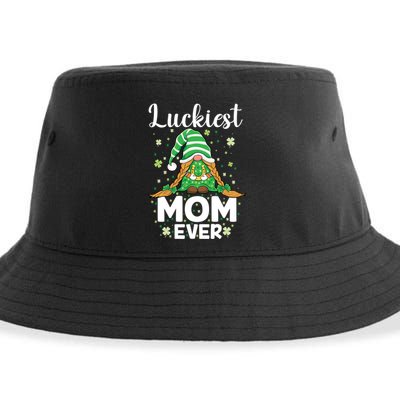 Check Plaid Pattern Luckiest Mom Ever St Patrick Day Gnomes Gift Sustainable Bucket Hat