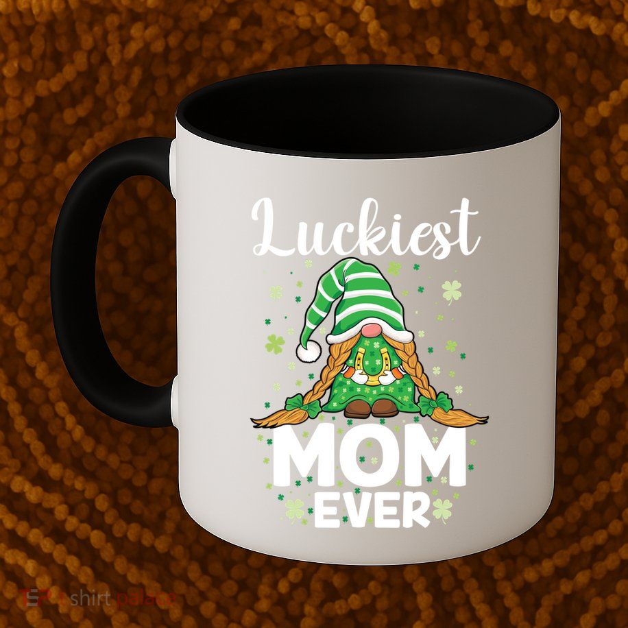 Check Plaid Pattern Luckiest Mom Ever St Patrick Day Gnomes Gift Mug