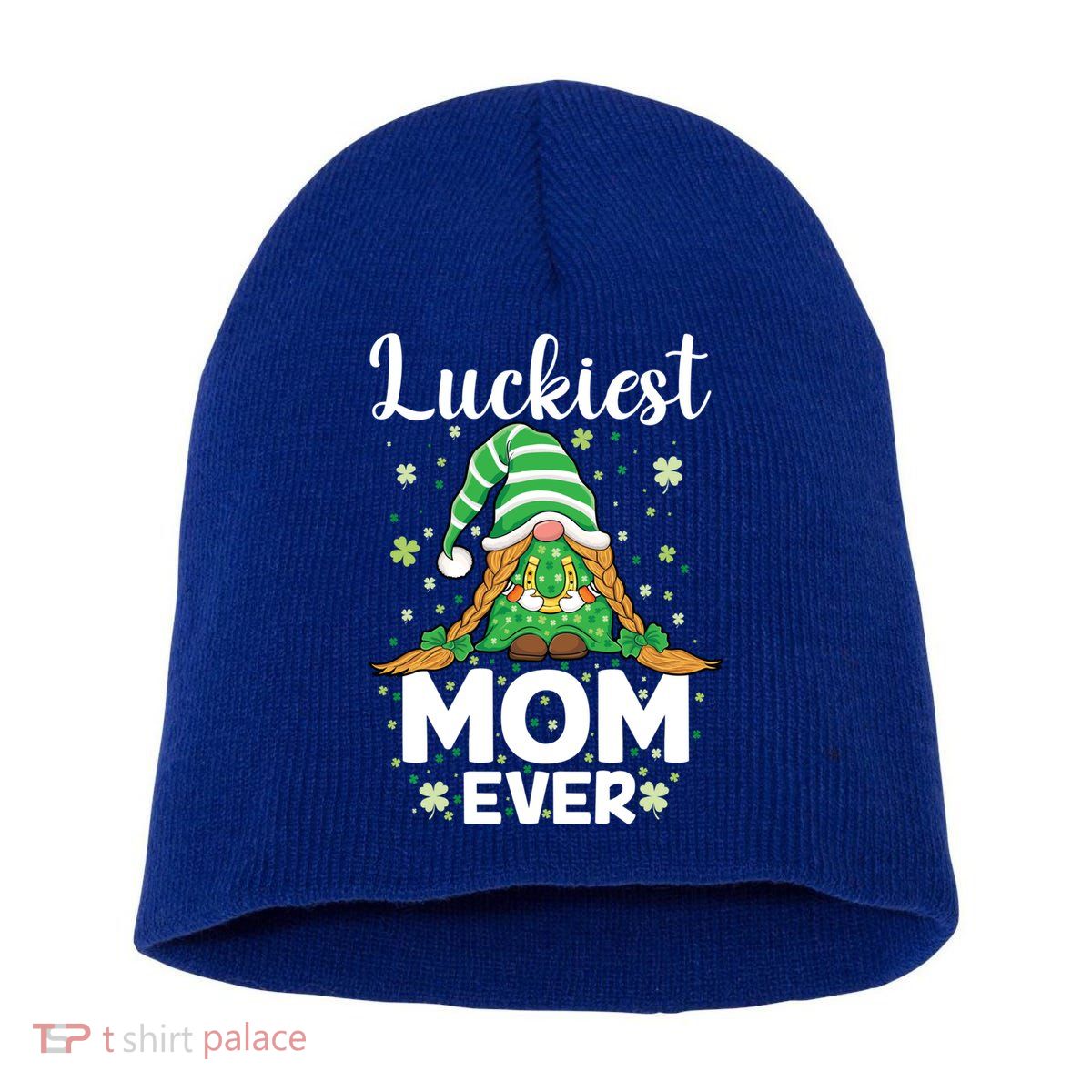 Check Plaid Pattern Luckiest Mom Ever St Patrick Day Gnomes Gift Short Acrylic Beanie