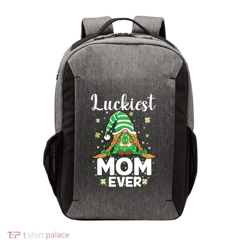 Check Plaid Pattern Luckiest Mom Ever St Patrick Day Gnomes Gift Vector Backpack