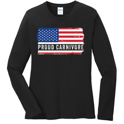 Carnivore Protein Pride Usa Us Flag Diet Meat Eater Keto Ladies Long Sleeve Shirt