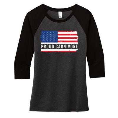 Carnivore Protein Pride Usa Us Flag Diet Meat Eater Keto Women's Tri-Blend 3/4-Sleeve Raglan Shirt