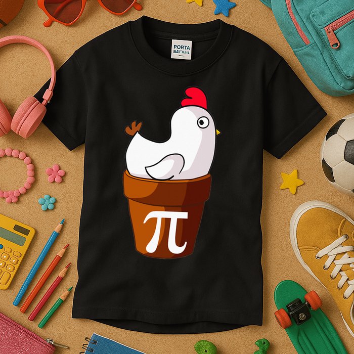 Chicken Pot Pi Funny Pie Day Cartoon Chicken Pot Pi Kids T-Shirt