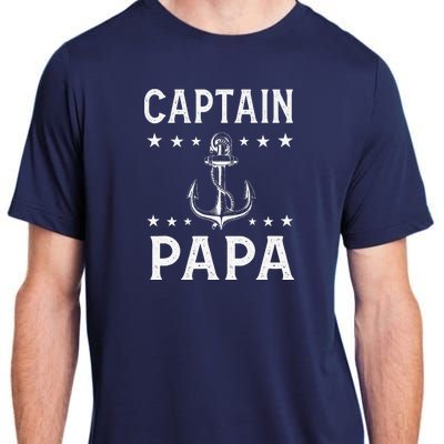 Captain Pappa Pontoon Boat Fishing Sailor Cool Anchor Star Adult ChromaSoft Performance T-Shirt