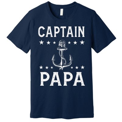 Captain Pappa Pontoon Boat Fishing Sailor Cool Anchor Star Premium T-Shirt