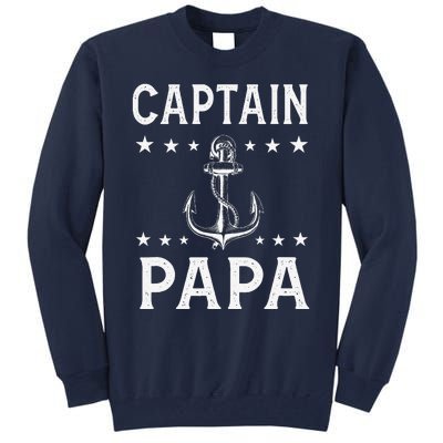 Captain Pappa Pontoon Boat Fishing Sailor Cool Anchor Star Tall Sweatshirt