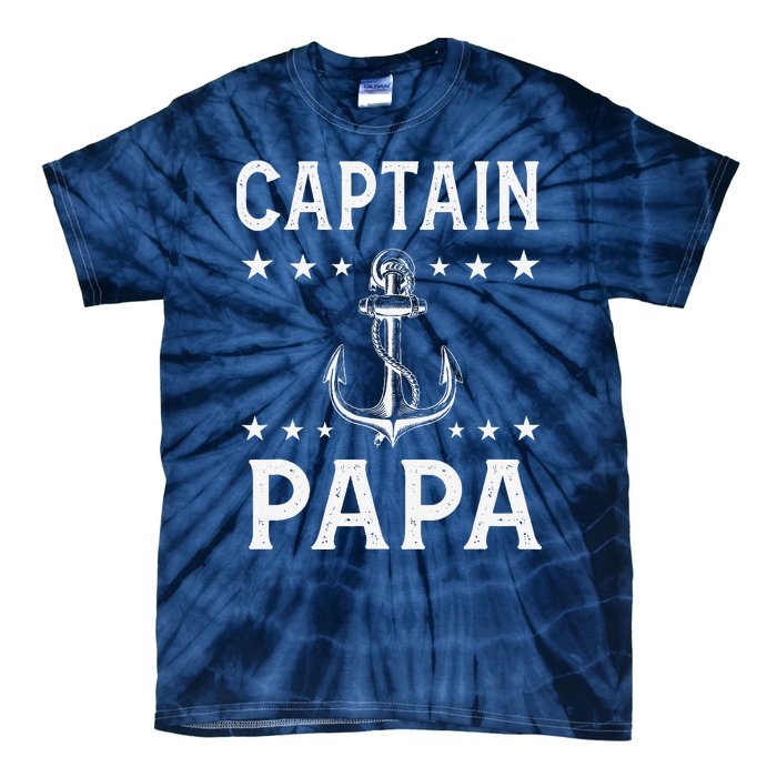 Captain Pappa Pontoon Boat Fishing Sailor Cool Anchor Star Tie-Dye T-Shirt