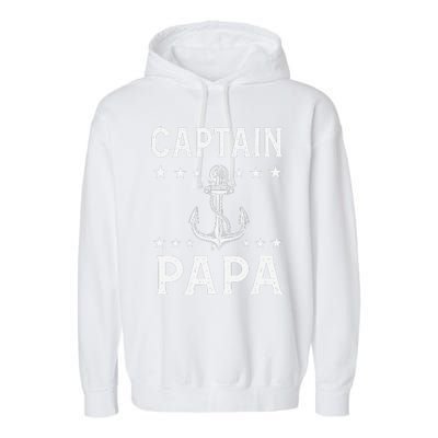 Captain Pappa Pontoon Boat Fishing Sailor Cool Anchor Star Garment-Dyed Fleece Hoodie