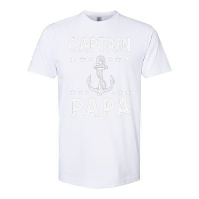 Captain Pappa Pontoon Boat Fishing Sailor Cool Anchor Star Softstyle® CVC T-Shirt