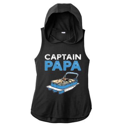 Captain Papa. Pontoon Boat Captain Ladies PosiCharge Tri-Blend Wicking Draft Hoodie Tank