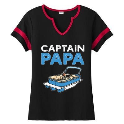 Captain Papa. Pontoon Boat Captain Ladies Halftime Notch Neck Tee