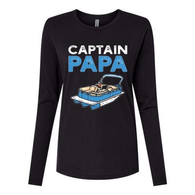 Captain Papa. Pontoon Boat Captain Womens Cotton Relaxed Long Sleeve T-Shirt