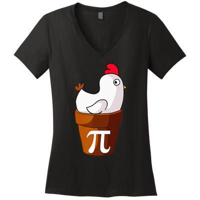 Chicken Pot Pie Funny Math Pun Chicken Pot Pi Women's V-Neck T-Shirt