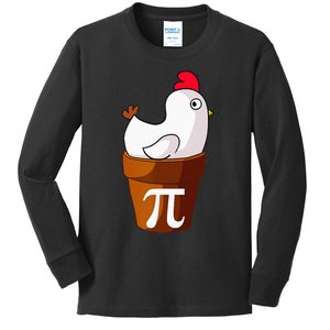 Chicken Pot Pie Funny Math Pun Chicken Pot Pi Kids Long Sleeve Shirt