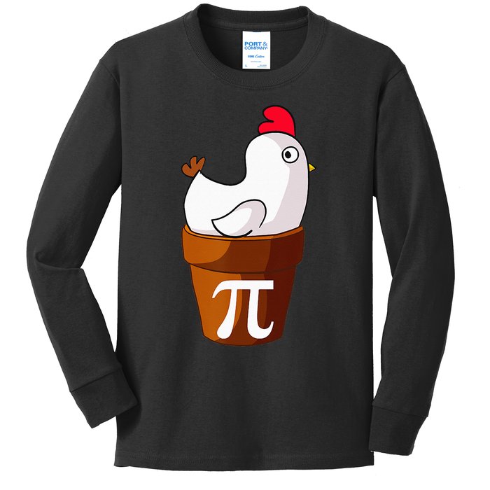 Chicken Pot Pie Funny Math Pun Chicken Pot Pi Kids Long Sleeve Shirt