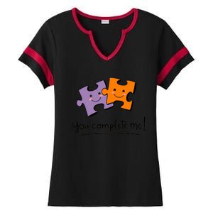 Cute Puzzle Pieces You Complete Me Ladies Halftime Notch Neck Tee