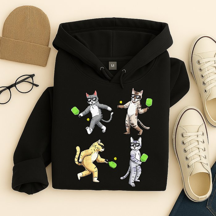 Cats Playing Pickleball Hoodie